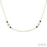 2.25 MM Sapphire and 1/2 Ctw Round Cut Diamond Precious Station Necklace in 14K Yellow Gold